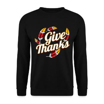 Colorful Feathers Of A Turkey Give Thanks Logo - Unisex Pullover - Schwarz - Vorne - Alina (178cm) & Michal (187cm)