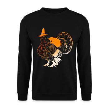 Stylized Turkey With A Pilgrims Hat For - Unisex Pullover - Schwarz - Vorne - Alina (178cm) & Michal (187cm)