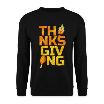 THNKSGVNG Leave And Drumstick Logo Thanksgiving - Sweat-shirt Unisexe - noir - Devant - Alina (178cm) & Michal (187cm)