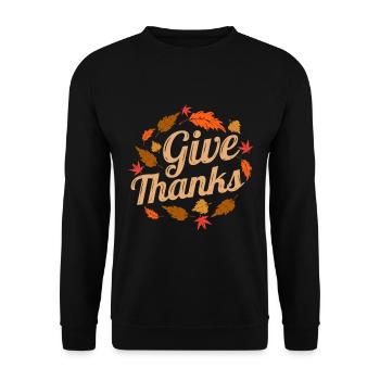Brown Leaves Give Thanks Autumn Thanksgiving - Unisex Sweatshirt - black - Front - Alina (178cm) & Michal (187cm)
