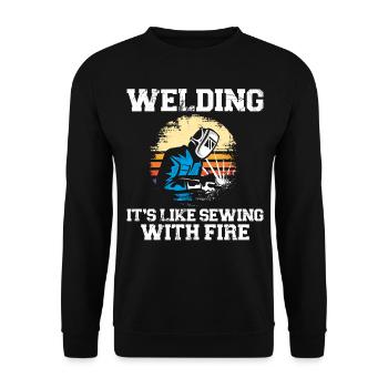 Welder Welding Vintage Retro - Unisex Pullover - Schwarz - Vorne - Alina (178cm) & Michal (187cm)