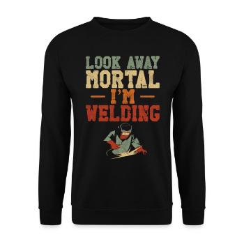 Welder Welding Vintage Retro Look - Unisex Pullover - Schwarz - Vorne - Alina (178cm) & Michal (187cm)