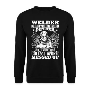 Welder Welding Vintage Welder - Unisex Pullover - Schwarz - Vorne - Alina (178cm) & Michal (187cm)