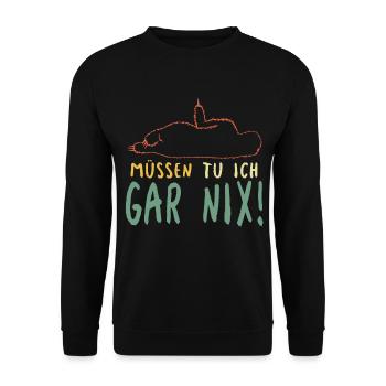 Faules Faultier Müssen Tu Ich Gar Nix Spruch - Unisex Pullover - Schwarz - Vorne - Alina (178cm) & Michal (187cm)