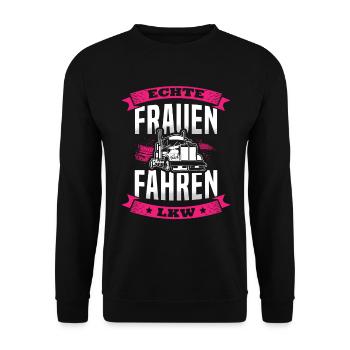 Truckerin Frauen Truck Fernfahrer LKW Fahrer für - Unisex Pullover - Schwarz - Vorne - Alina (178cm) & Michal (187cm)