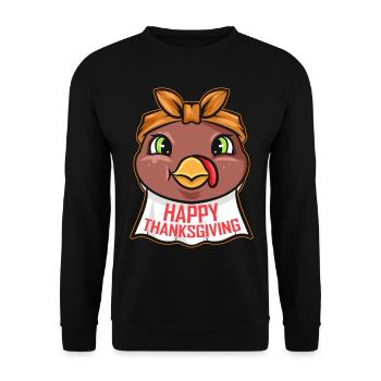 Dinde avec bave de serviette Bib Joyeux Thanksgiving - Sweat-shirt Unisexe - noir - Devant - Alina (178cm) & Michal (187cm)