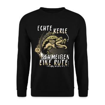 Angeln Geschenk Fischer Angler Petri Heil Rute - Unisex Pullover - Schwarz - Vorne - Alina (178cm) & Michal (187cm)
