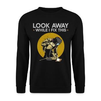 Welder Welding Vintage Look Away - Unisex Pullover - Schwarz - Vorne - Alina (178cm) & Michal (187cm)