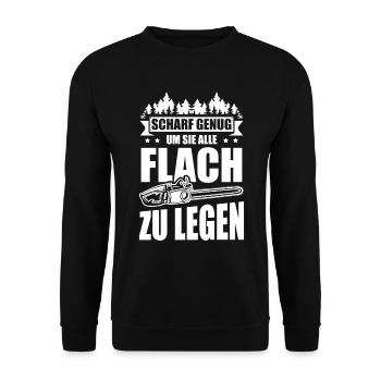 Waldarbeiter Kettensäge Herren Holzfäller für - Unisex Pullover - Schwarz - Vorne - Alina (178cm) & Michal (187cm)