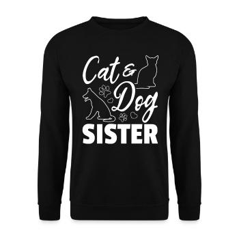 Cute Dog Cat Sister Dog Sister Dog Lover - Cat & D - Unisex Pullover - Schwarz - Vorne - Alina (178cm) & Michal (187cm)