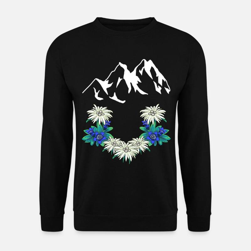 Österreich Schweiz Gebirge Berge Enzian Edelweiß - Unisex Pullover - Schwarz