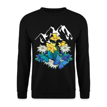 Austria Tyrol Spring Nature Alm Gentian Flowers - Unisex Sweatshirt - black - Front - Alina (178cm) & Michal (187cm)