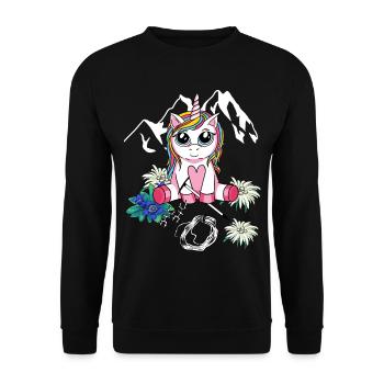 Alpen Einhorn Bergsteiger Bergsport Kind abseilen - Unisex Pullover - Schwarz - Vorne - Alina (178cm) & Michal (187cm)