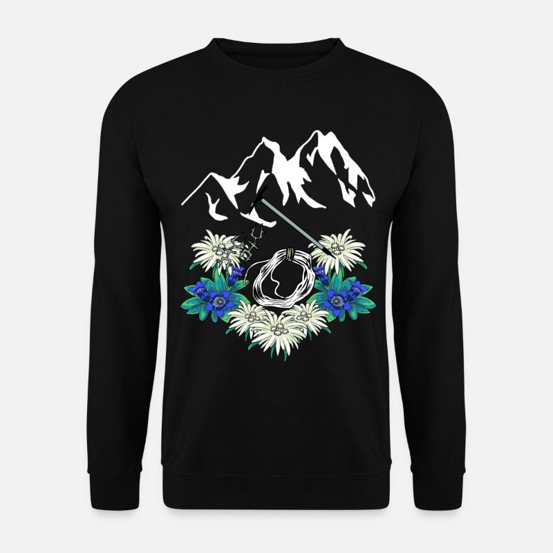 Tiroler Alpen Enzian Edelweiß Bergsteiger klettern - Unisex Pullover - Schwarz
