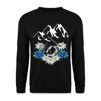 Alpen Gentian Edelweiss Mountaineers Climbing Mountains - Unisex Sweatshirt - black - Front - Alina (178cm) & Michal (187cm)