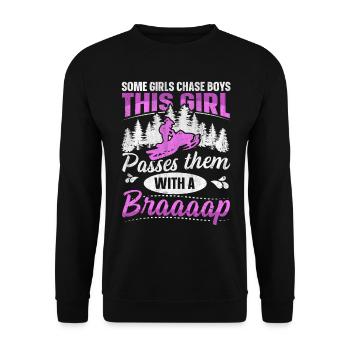 Cette fille passe devant des garçons avec une motoneige Braaaap - Sweat-shirt Unisexe - noir - Devant - Alina (178cm) & Michal (187cm)