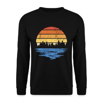 RETRO WALD MIT SEE IM SONNENUNTERGANG VINTAGE - Unisex Pullover - Schwarz - Vorne - Alina (178cm) & Michal (187cm)