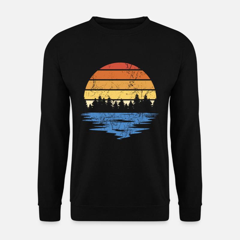 RETRO WALD MIT SEE IM SONNENUNTERGANG VINTAGE - Unisex Pullover - Schwarz