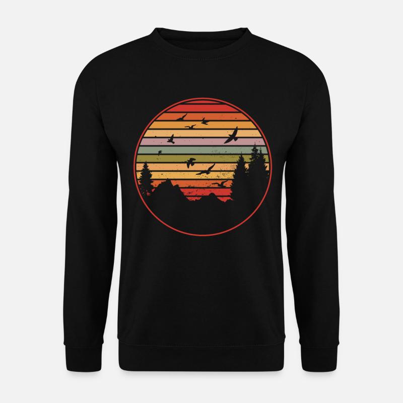 RETRO WALD MIT VOGEL IM SONNENUNTERGANG - Unisex Pullover - Schwarz