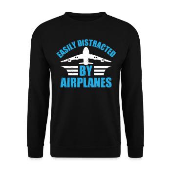 Aircraft Pilot Plane Lover - Easily Distracted by - Unisex Sweatshirt - black - Front - Alina (178cm) & Michal (187cm)