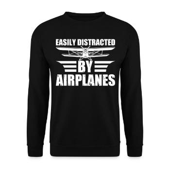 Easily Distracted by Airplanes - Biplane Plane Pil - Unisex Sweatshirt - black - Front - Alina (178cm) & Michal (187cm)