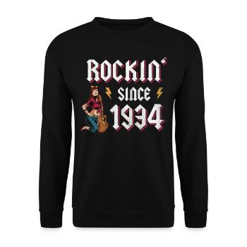 Rockin Since 1934 Rockmusik Fan 88. Geburtstag - Unisex Pullover - Schwarz - Vorne - Alina (178cm) & Michal (187cm)