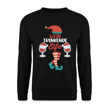 Weinachten Weihnachtself Wein Elfe Elfen - Unisex Pullover - Schwarz - Vorne - Alina (178cm) & Michal (187cm)