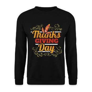 Thanks Giving Day Logo Feathers Thanksgiving - Unisex Pullover - Schwarz - Vorne - Alina (178cm) & Michal (187cm)