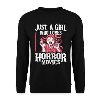Just a Girl who loves Horror Movies - Unisex Pullover - Schwarz - Vorne - Alina (178cm) & Michal (187cm)