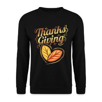 Merci Giving Logo Feuilles brunes Automne - Sweat-shirt Unisexe - noir - Devant - Alina (178cm) & Michal (187cm)