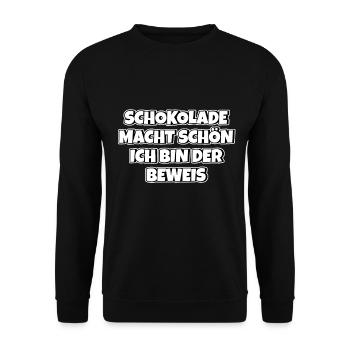 Schokolade macht schön Lustiger Spruch Schokolade - Unisex Pullover - Schwarz - Vorne - Alina (178cm) & Michal (187cm)