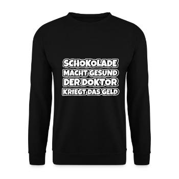 Schokolade macht gesund Lustiger Spruch Schokolade - Unisex Pullover - Schwarz - Vorne - Alina (178cm) & Michal (187cm)