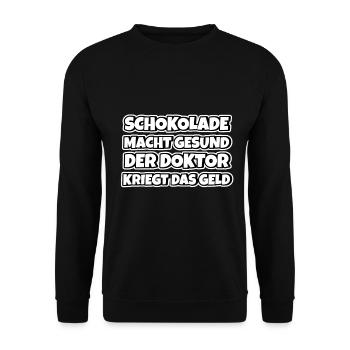 Schokolade macht gesund Lustiger Spruch Schokolade - Unisex Pullover - Schwarz - Vorne - Alina (178cm) & Michal (187cm)