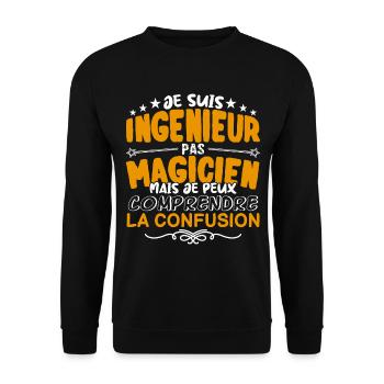 Ingénieur | Ingénieur pas Magicien | Meilleur Ingé - Sweat-shirt Unisexe - noir - Devant - Alina (178cm) & Michal (187cm)