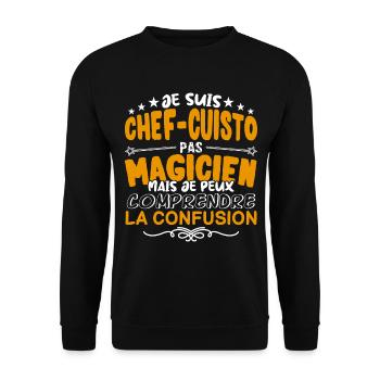 Chef-Cuisto | Chef-Cuistot pas Magicien | Meilleu - Sweat-shirt Unisexe - noir - Devant - Alina (178cm) & Michal (187cm)