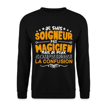 Soigneur | Soigneur pas Magicien | Meilleur Soigne - Sweat-shirt Unisexe - noir - Devant - Alina (178cm) & Michal (187cm)