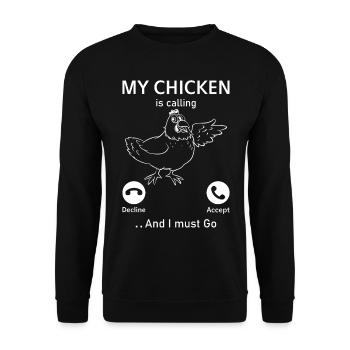 Funny Chicken Farmer - My Chicken Is Calling - Unisex Sweatshirt - black - Front - Alina (178cm) & Michal (187cm)