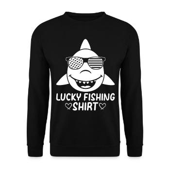 Funny Fisherman Fish Head - Fish Angler - Lucky Fi - Unisex Pullover - Schwarz - Vorne - Alina (178cm) & Michal (187cm)