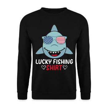 Lucky Fishing Shirt Fishing Lover Fisherman Fish A - Unisex Pullover - Schwarz - Vorne - Alina (178cm) & Michal (187cm)