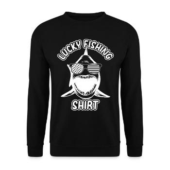 Fisherman Trout Fishing Fish Angler - Lucky Fishin - Unisex Pullover - Schwarz - Vorne - Alina (178cm) & Michal (187cm)