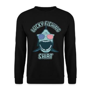 Fish Angler Fisherman Trout Fishing - Lucky Fishin - Unisex Pullover - Schwarz - Vorne - Alina (178cm) & Michal (187cm)