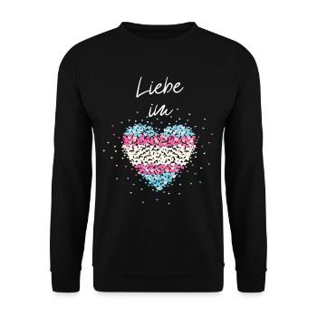 Liebe im Herz Transgender Transsexuell Flagge - Unisex Pullover - Schwarz - Vorne - Alina (178cm) & Michal (187cm)