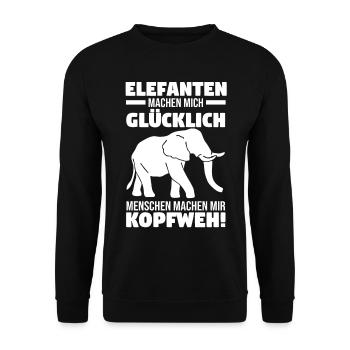 Dickhäuter Rüsseltier Elefant - Unisex Pullover - Schwarz - Vorne - Alina (178cm) & Michal (187cm)