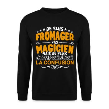 Fromager | Fromager pas Magicien | Meilleur Fromag - Sweat-shirt Unisexe - noir - Devant - Alina (178cm) & Michal (187cm)