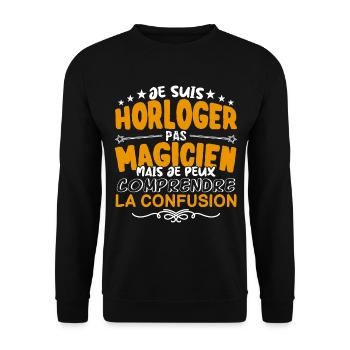 Horloger | Horloger pas Magicien | Meilleur Horlog - Sweat-shirt Unisexe - noir - Devant - Alina (178cm) & Michal (187cm)
