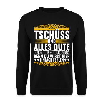 Abschiedsgeschenk Kollege Jobwechsel - Unisex Pullover - Schwarz - Vorne - Alina (178cm) & Michal (187cm)