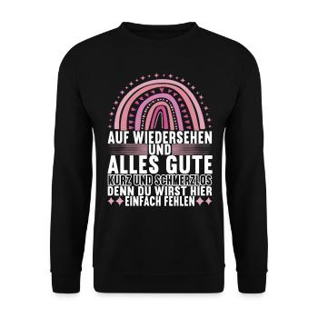Abschiedsgeschenk Kollege Jobwechsel - Unisex Pullover - Schwarz - Vorne - Alina (178cm) & Michal (187cm)