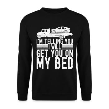 Abschleppwagen Abschleppdienst - Unisex Pullover - Schwarz - Vorne - Alina (178cm) & Michal (187cm)