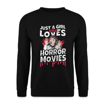 Just a Girl who loves Horror Movies - Unisex Pullover - Schwarz - Vorne - Alina (178cm) & Michal (187cm)