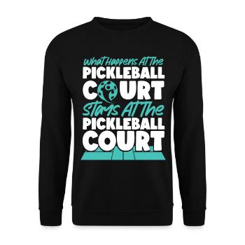 Pickleball What Happens At The - Unisex Sweatshirt - black - Front - Alina (178cm) & Michal (187cm)